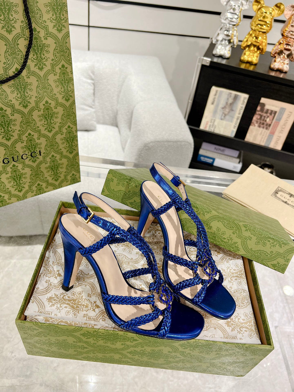 GG CRYSTAL HIGH HEEL SANDAL AZURE CALFSKIN SPECIAL