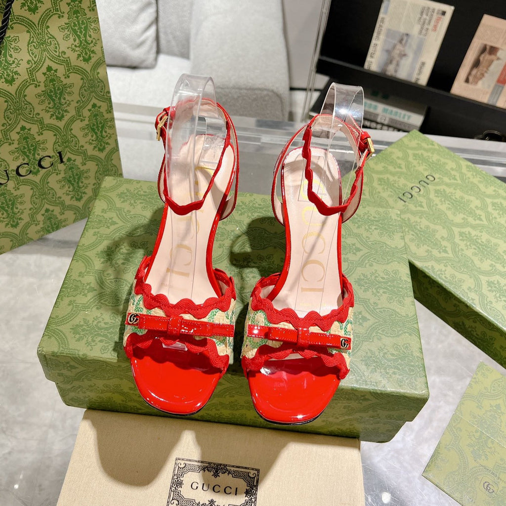 GG HIGH - HEEL SANDAL CRIMSON FABRIC ATTACH BOW