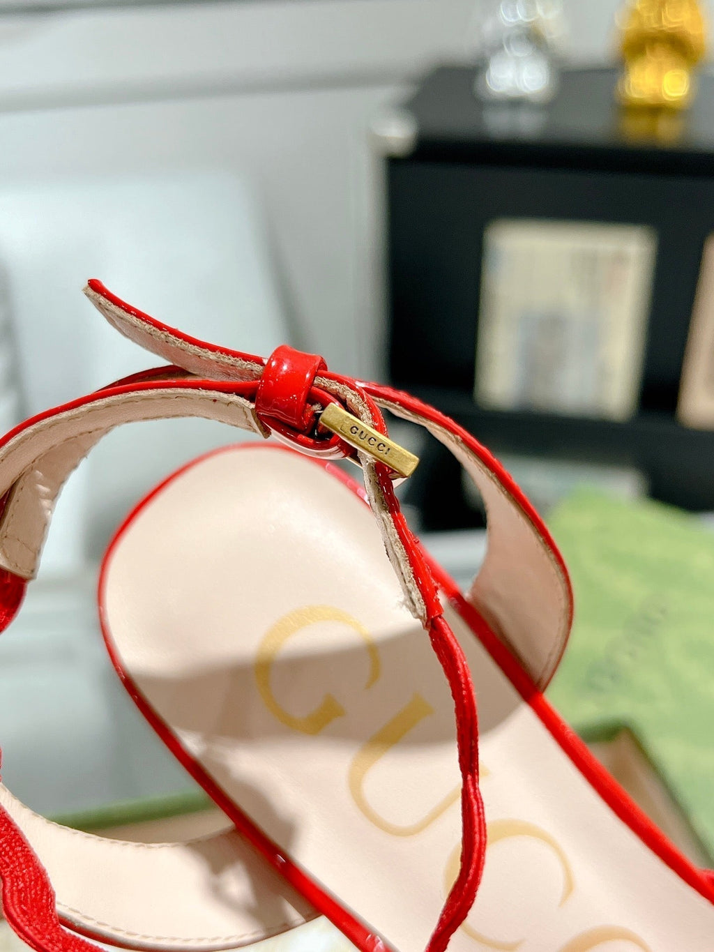 GG HIGH - HEEL SANDAL CRIMSON FABRIC ATTACH BOW
