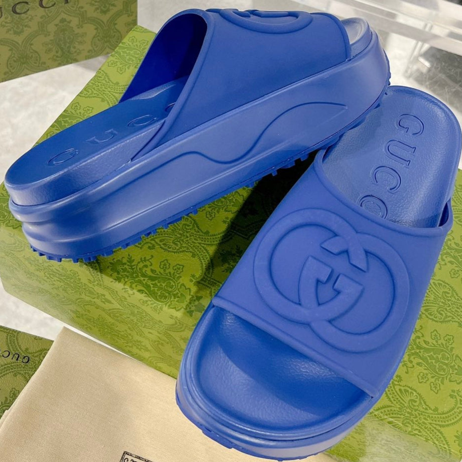 GC 25 Interlocking G 50mm Slide Sandal Blue Cowhide 292383