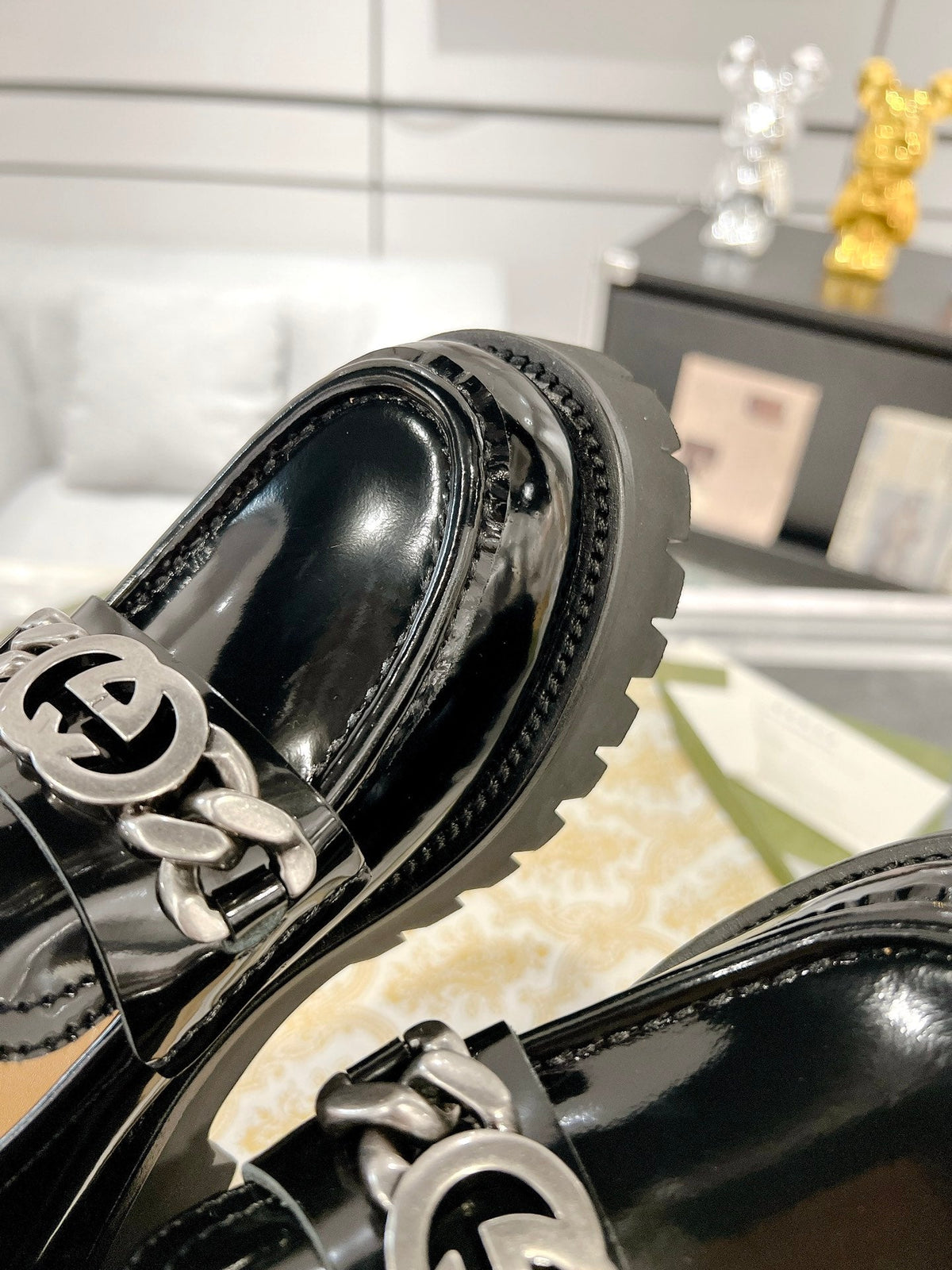 GG LOAFER WITH GG CHAINS GLOSSY BLACK CALFSKIN