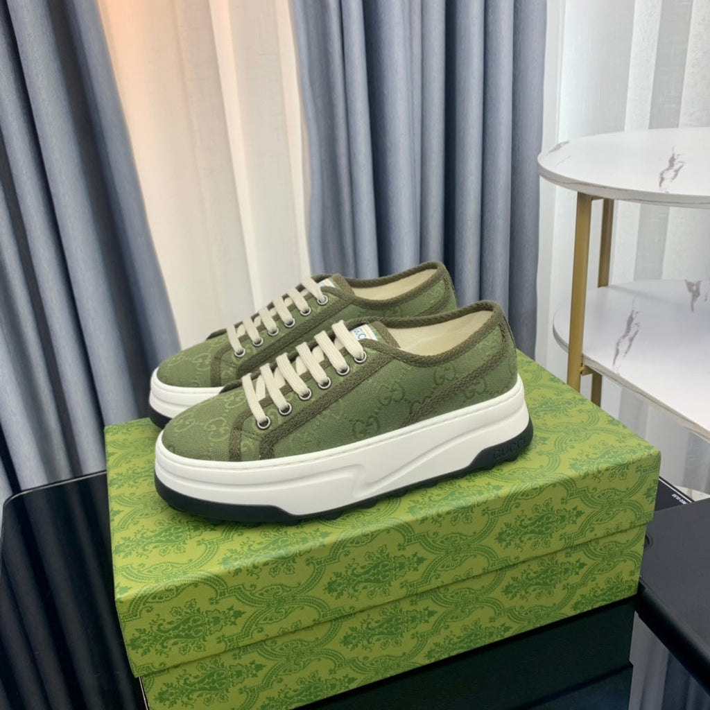 GG SNEAKER FLATFORM OLIVE GREEN CANVAS