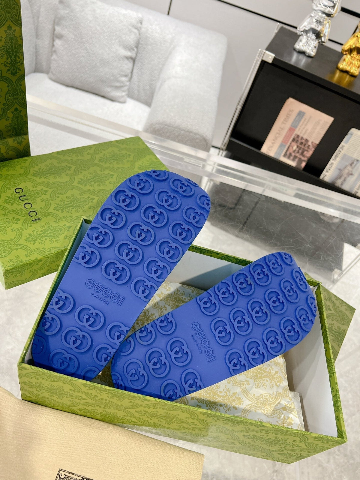 GC 25 50mm Monogram Slide Sandal Sky Blue White Cowhide 292392