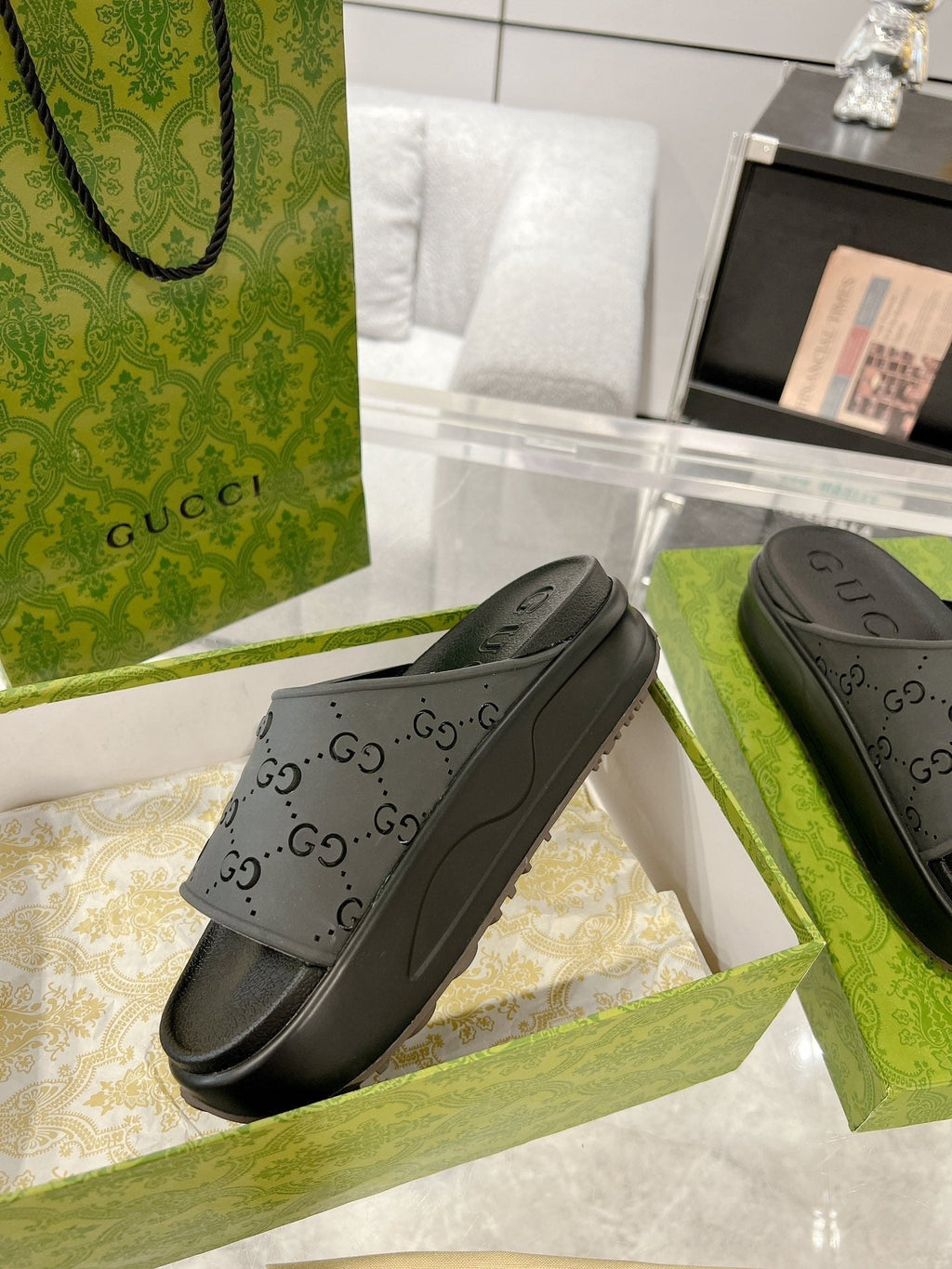 GC 25 50mm Monogram Slide Sandal Black Cowhide 292394