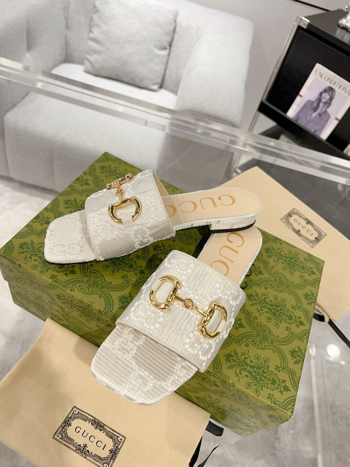 GG CHUNKY SLIDE SANDAL SILVER CALFSKIN