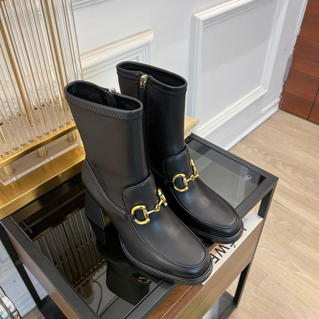 GG HORSEBIT ANKLE BOOTS IN BLACK SHEEPSKIN