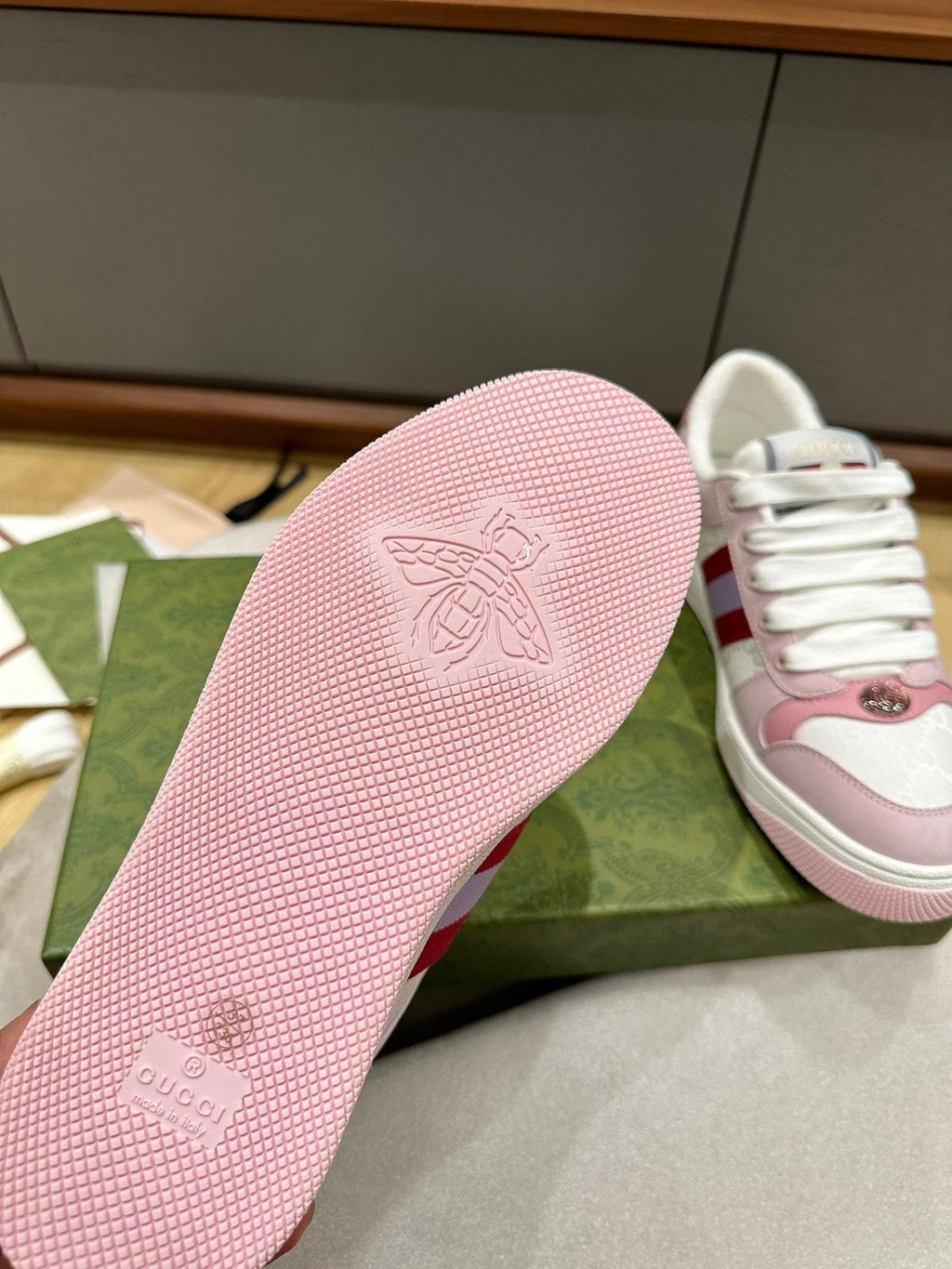 GG WOMEN'S SCREENER TRAINER LIGHT PINK CALFSKIN