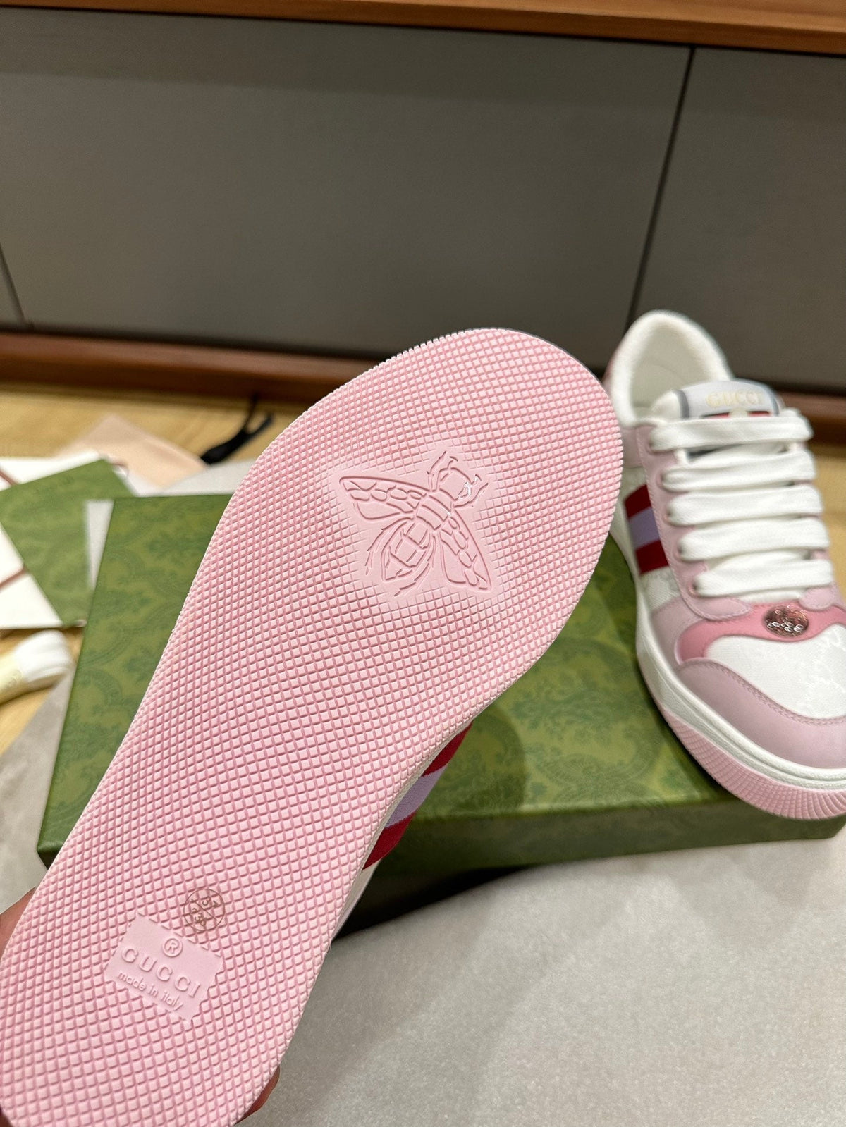 GG WOMEN'S SCREENER TRAINER LIGHT PINK CALFSKIN