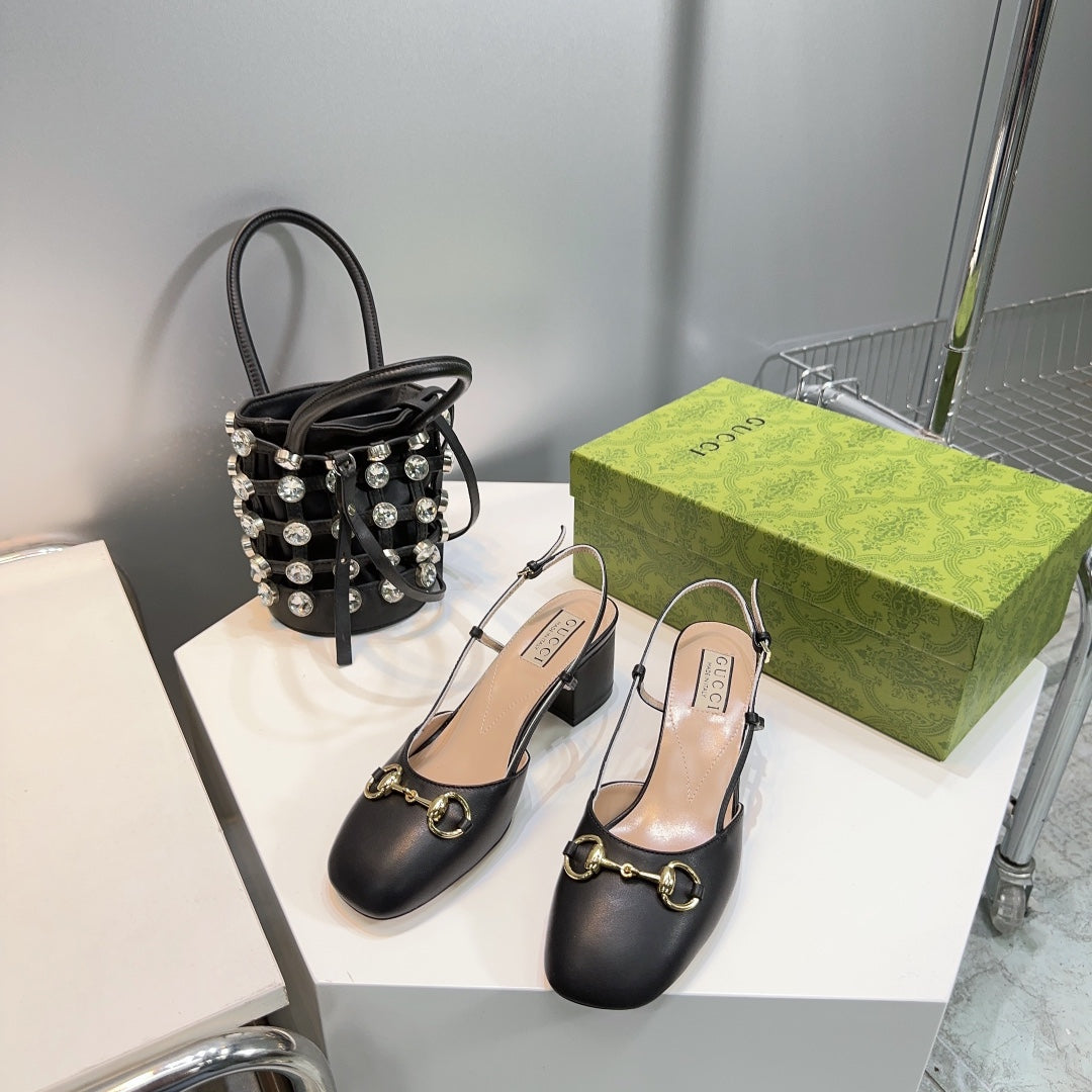 horsebit slingbacks pump 55mm black calfskin