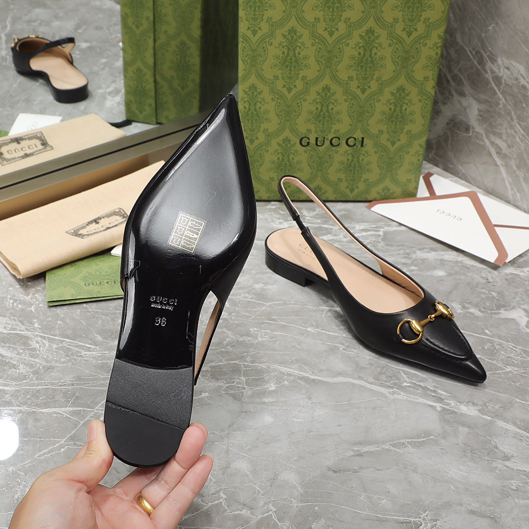 GG Slingback Flat Sandals black
