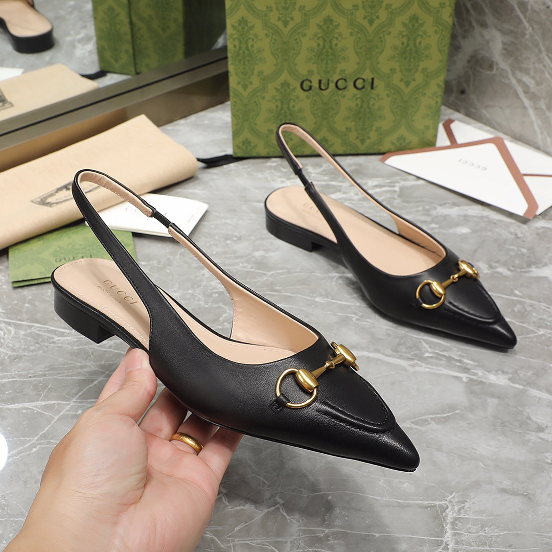 GG Slingback Flat Sandals black