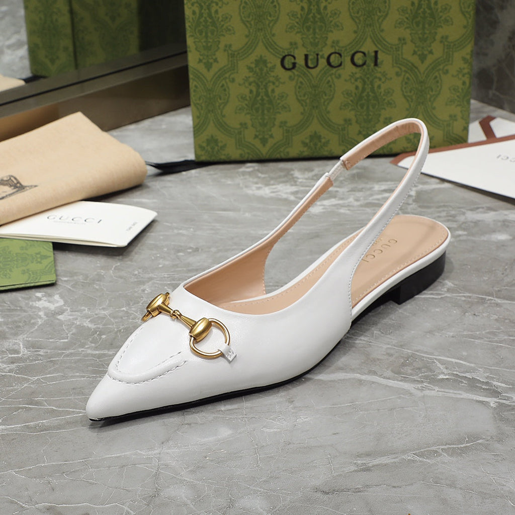 GG Slingback Flat Sandals white