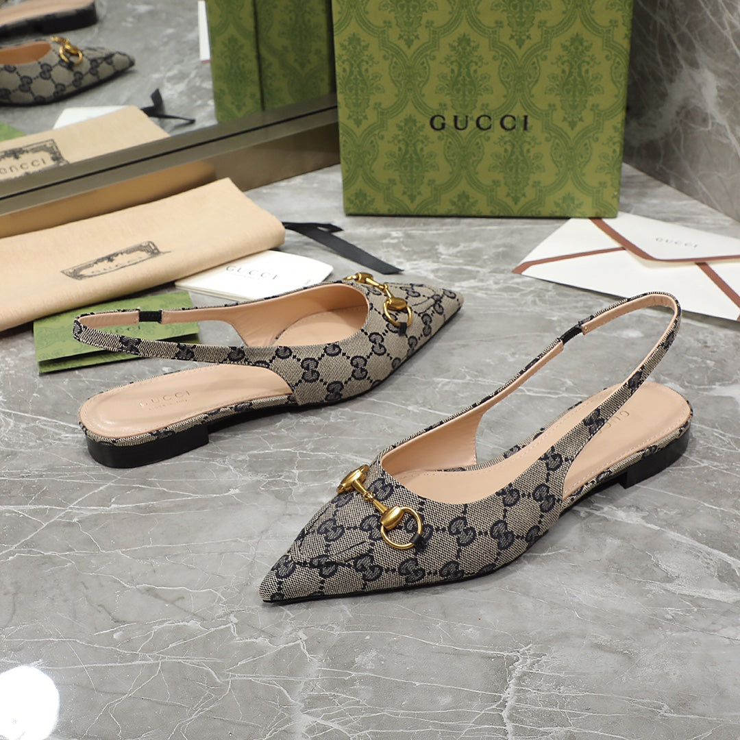 GG Slingback Flat Sandals Black Caro