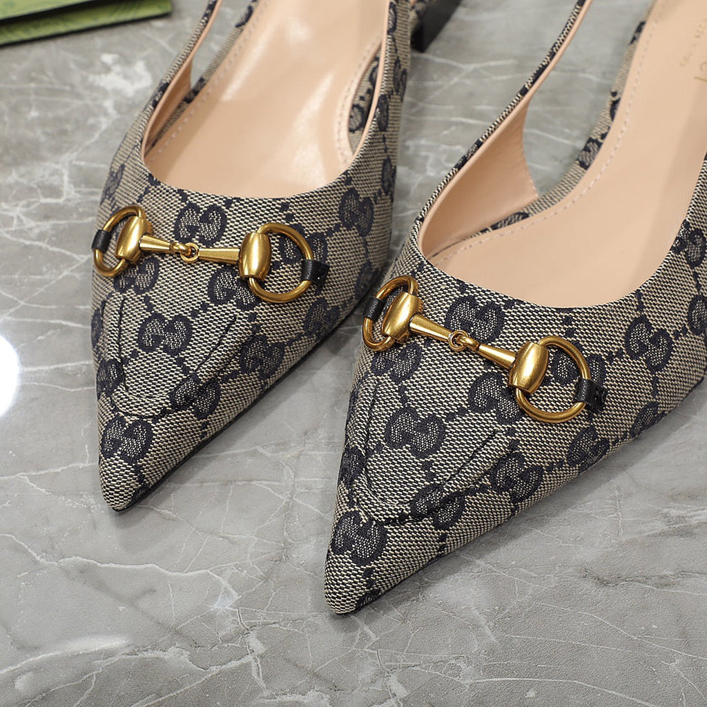 GG Slingback Flat Sandals Black Caro