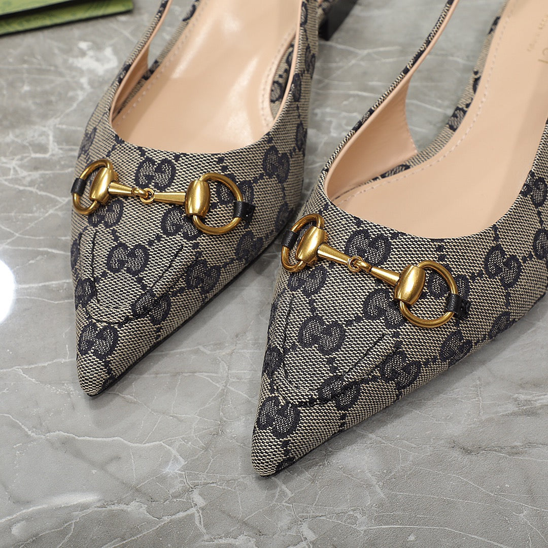 GG Slingback Flat Sandals Black Caro