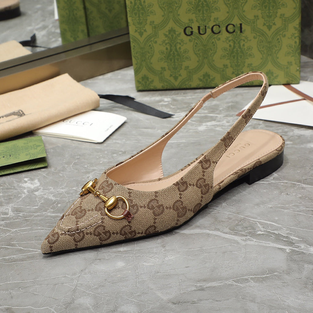GG Slingback Flat Sandals Brown Caro