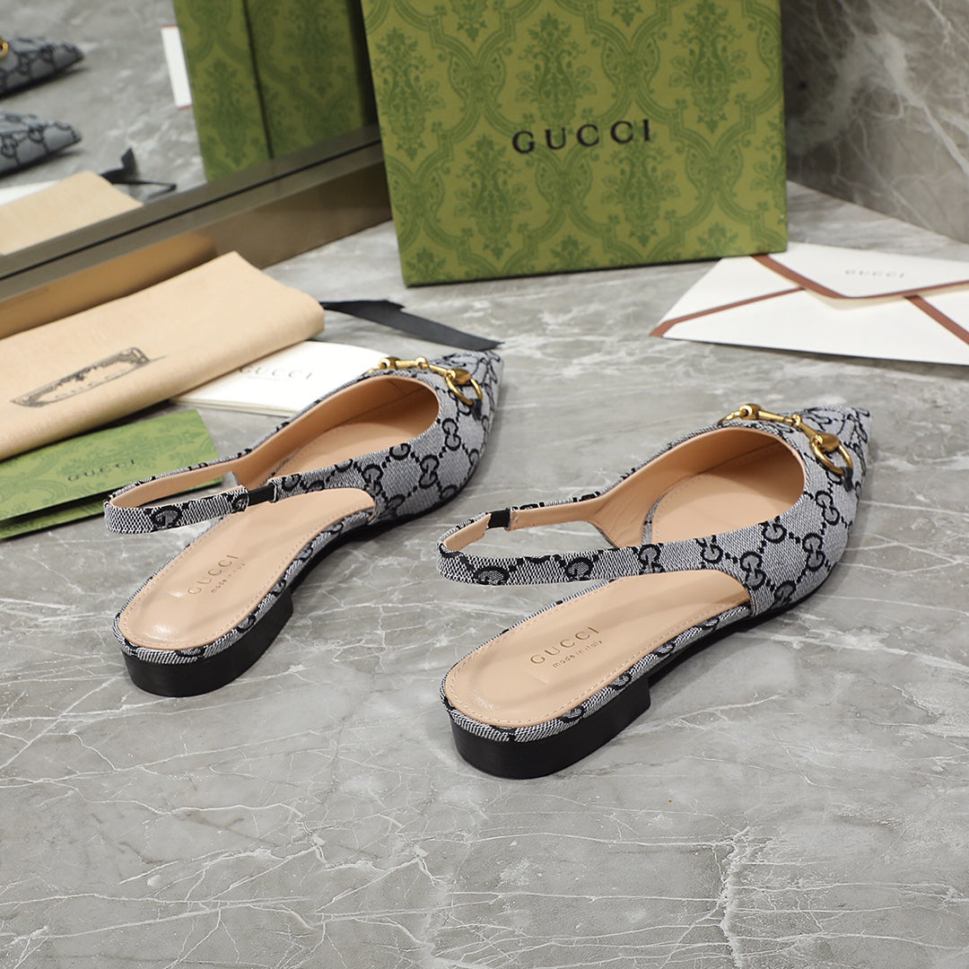 GG Slingback Flat Sandals Grey caro