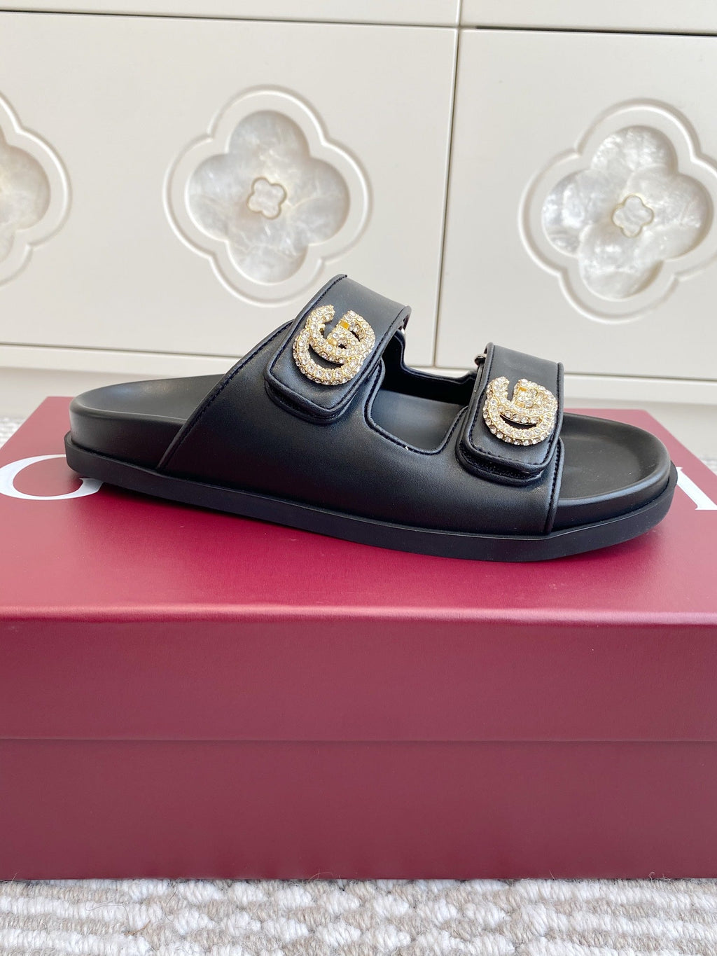 GC sandal with Double G Black Calfskin 291025