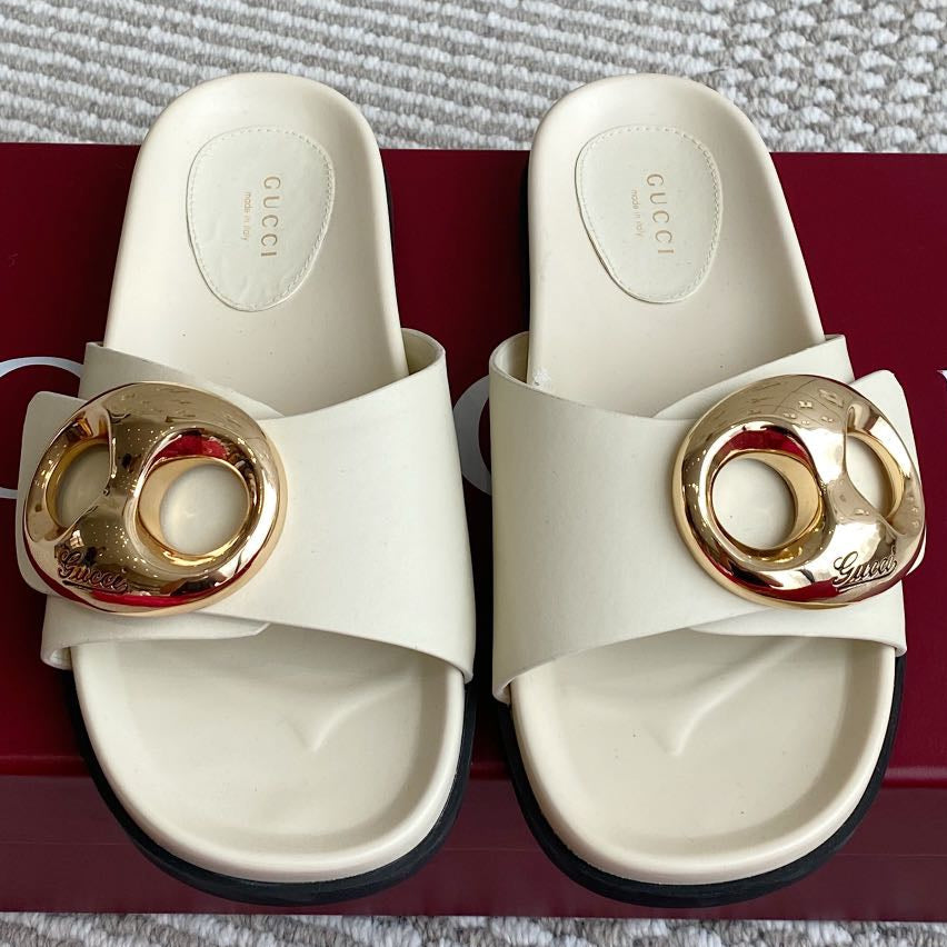 GC Marina Chain Slide Sandal White Cowhide 291038