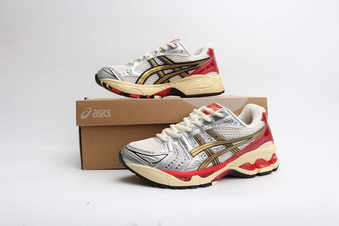 ASICS Unisex GEL-Kayano 14 "White / Malachite Gold / Red" (Cream Red Gold Edition)