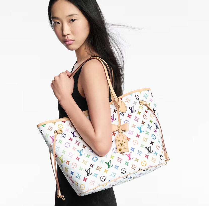 Louis Vuitton x Takashi Murakami Neverfull MM Monogram Multicolor White