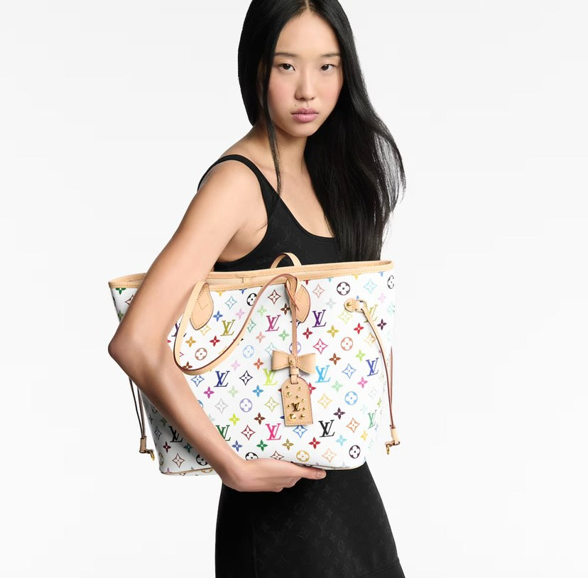 Louis Vuitton x Takashi Murakami Neverfull MM Monogram Multicolor White