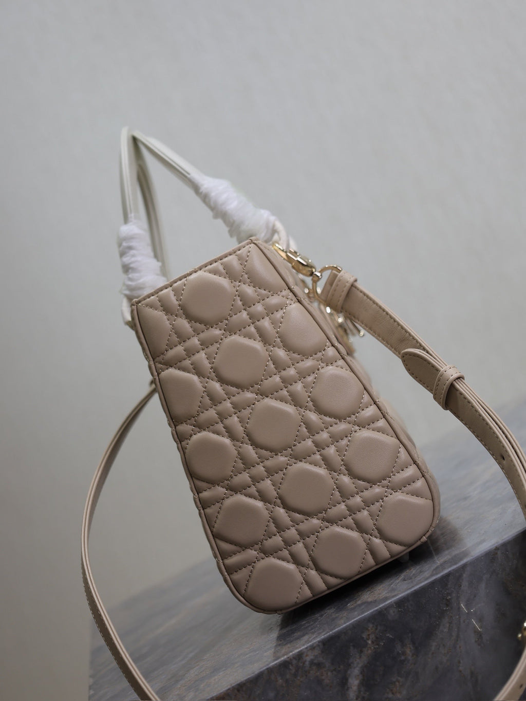 Lady Bag 20cm Beige White Lambskin