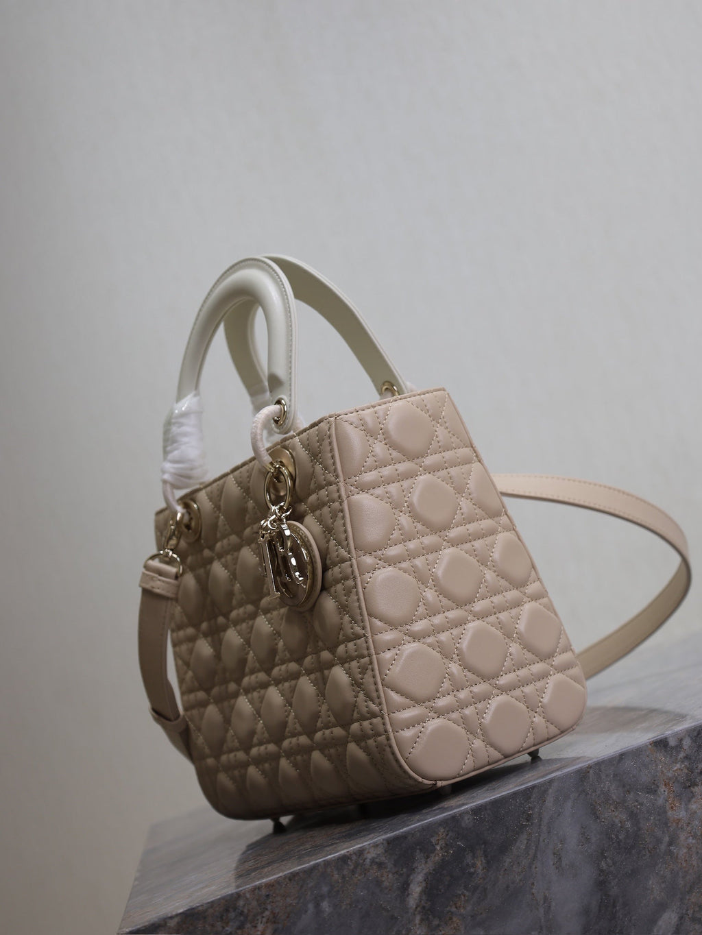 Lady Bag 20cm Beige White Lambskin
