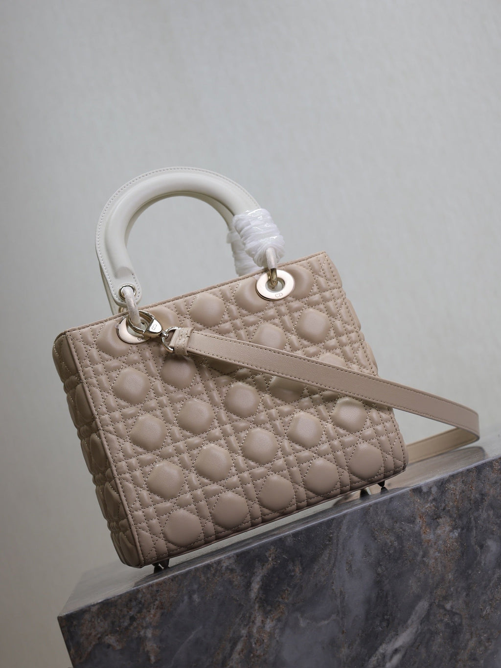 Lady Bag 20cm Beige White Lambskin