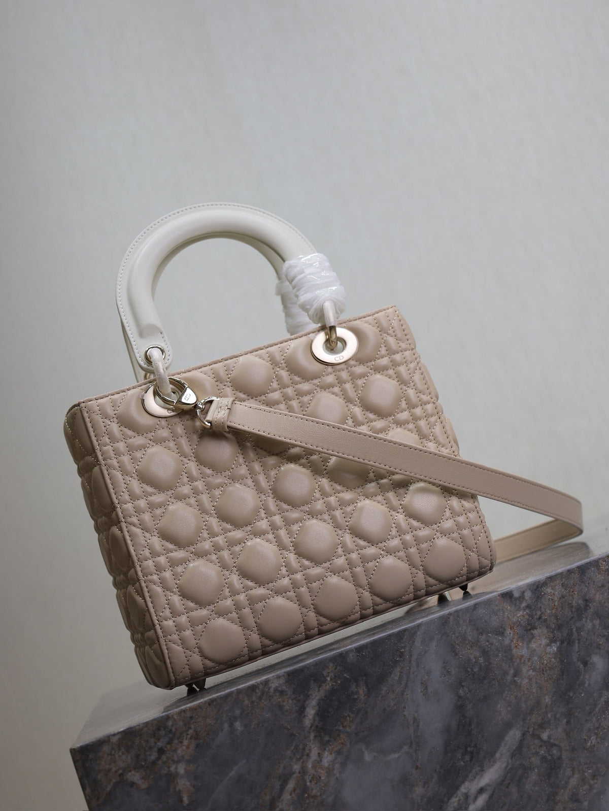Lady Bag 20cm Beige White Lambskin