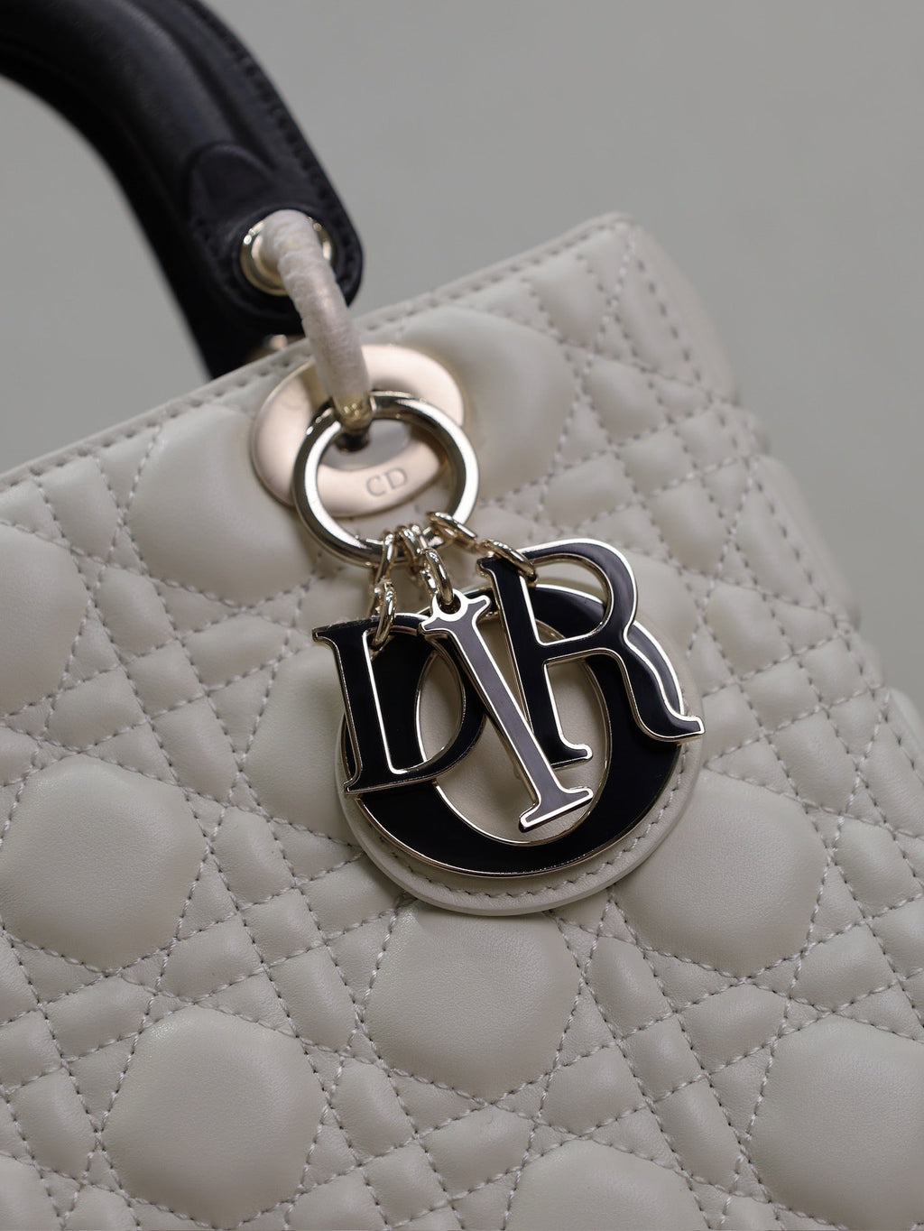 Lady Bag 20cm White Black Lambskin