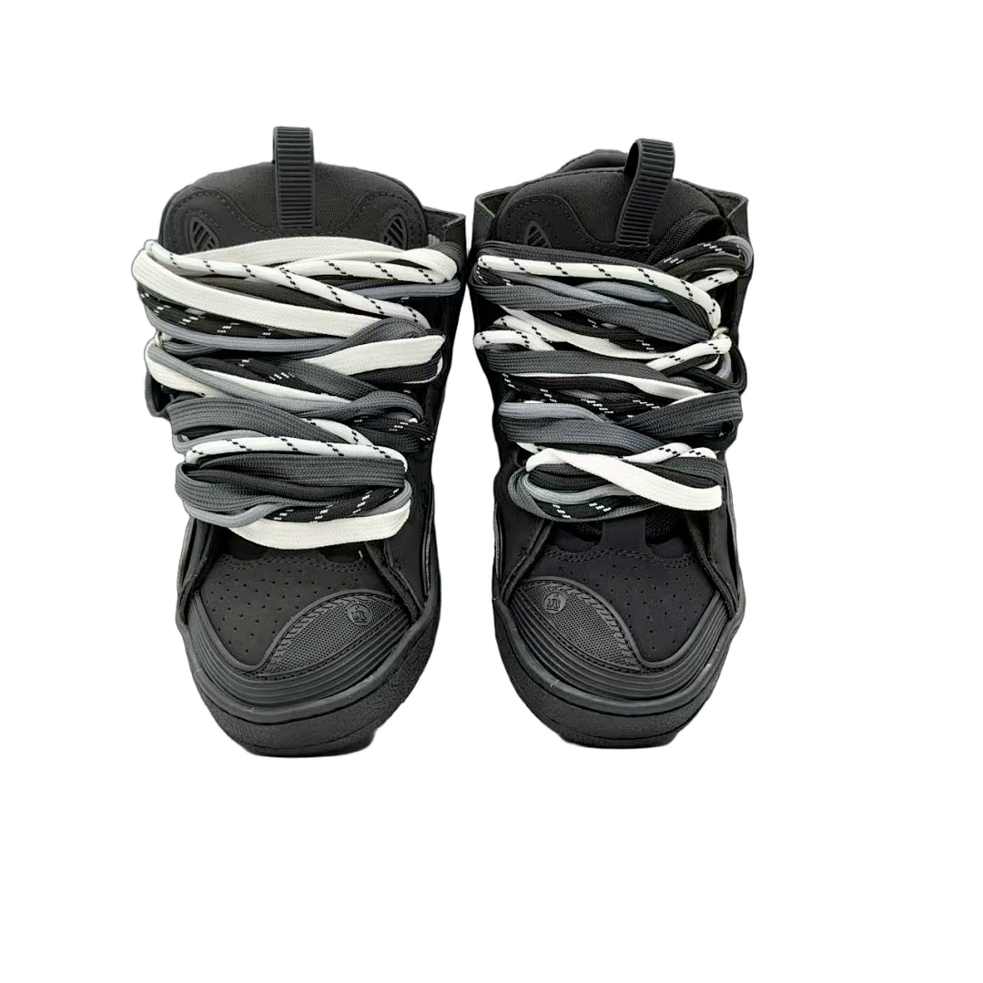 Lanvin Curb Sneakers 'Black' - Black/White Chevron Laces