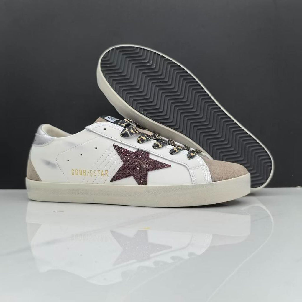 Golden Goose Super-Star White Leather Burgundy Glitter