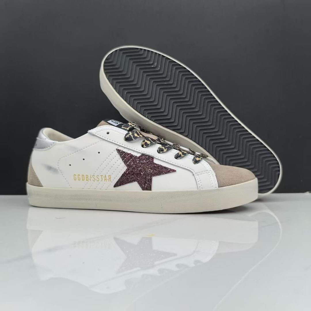 Golden Goose Super-Star White Leather Burgundy Glitter