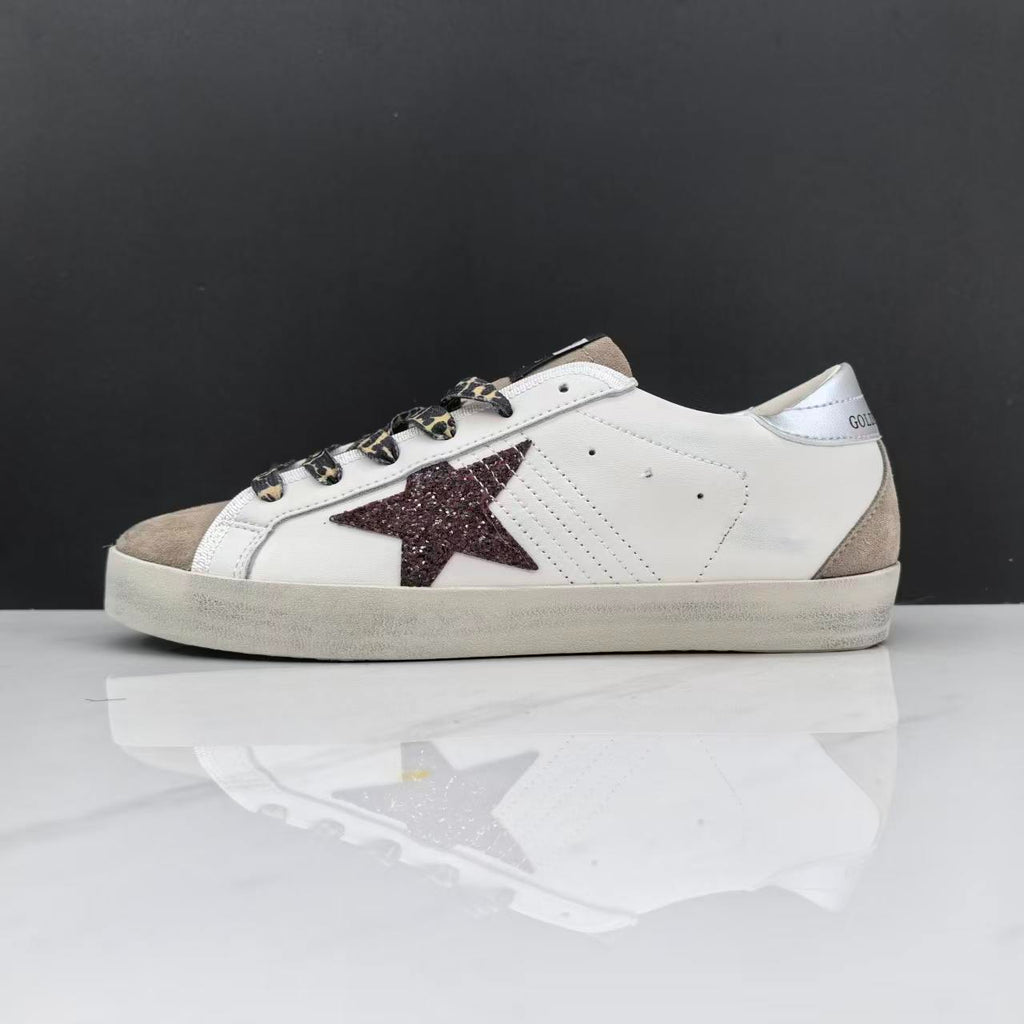 Golden Goose Super-Star White Leather Burgundy Glitter