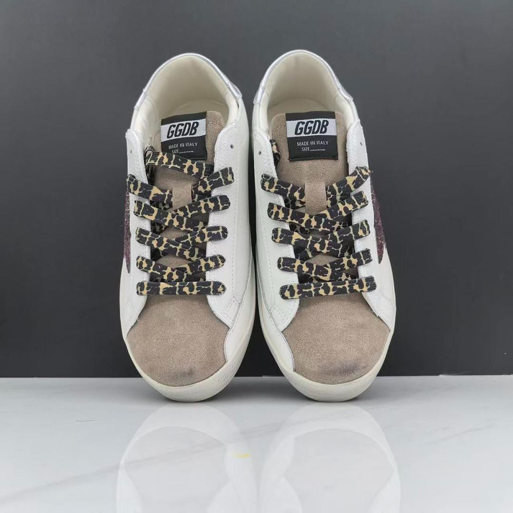 Golden Goose Super-Star White Leather Burgundy Glitter