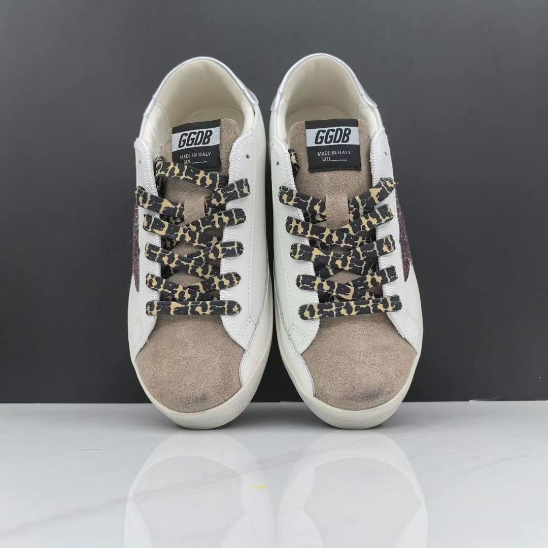 Golden Goose Super-Star White Leather Burgundy Glitter