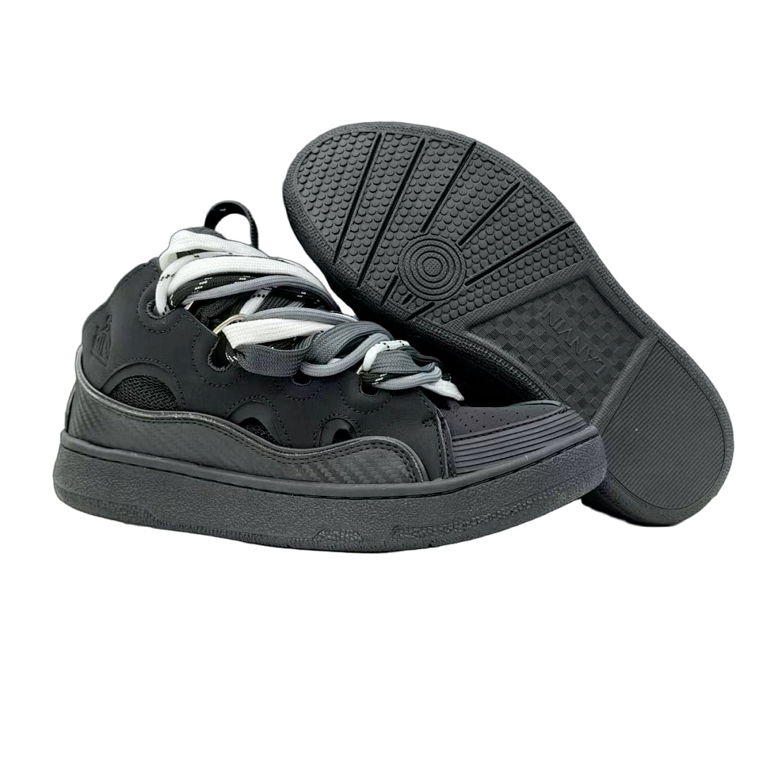 Lanvin Curb Sneakers 'Black' - Black/White Chevron Laces