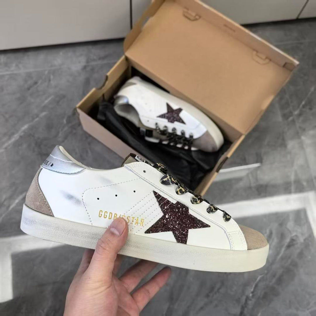 Golden Goose Super-Star White Leather Burgundy Glitter