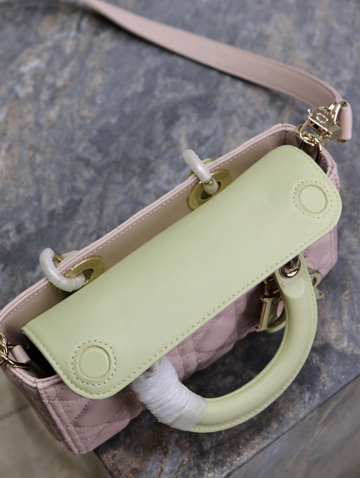 Lady D-Joy Bag 22 Pink Pale Green Lambskin