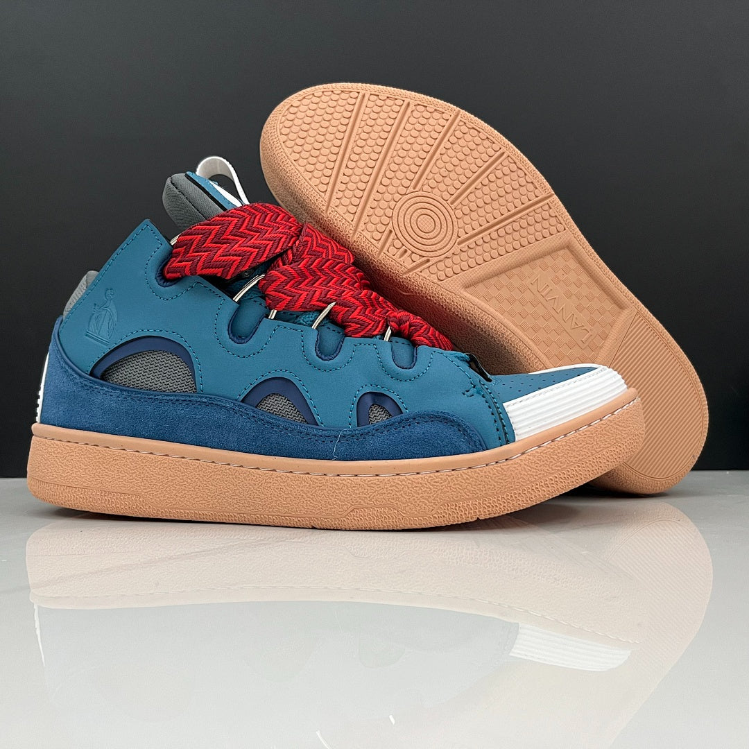 Lanvin Curb Sneakers 'Ocean Blue Navy' - Red Black Laces