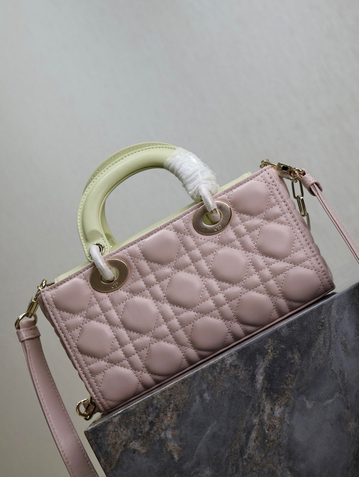 Lady D-Joy Bag 22 Pink Pale Green Lambskin