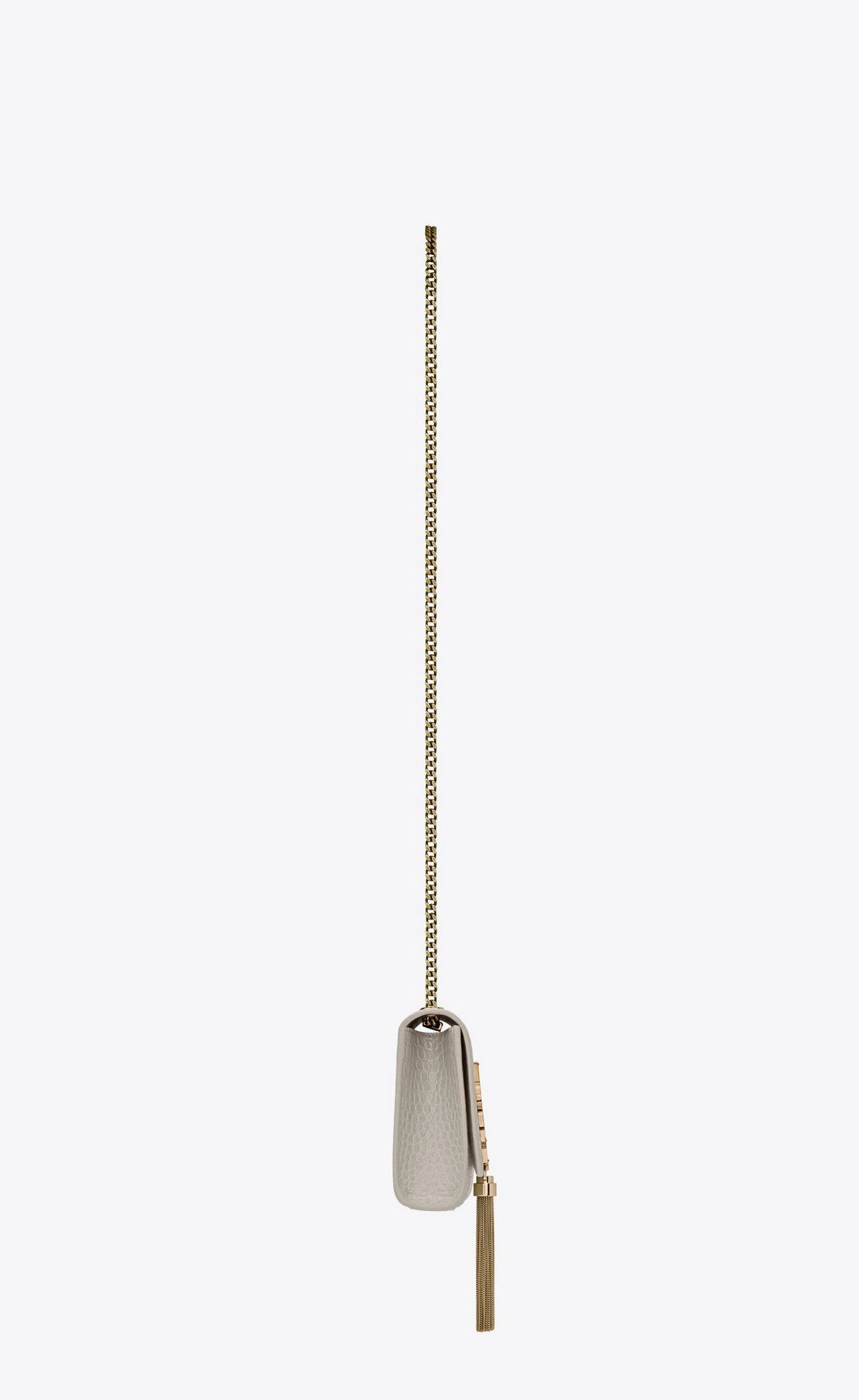 Y Kate Small Chain Bag with Tassel in Crocodile Embossed Shiny Leather