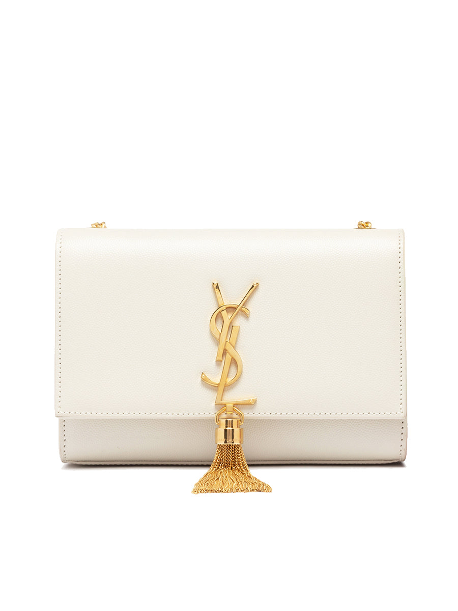 Y Kate Small Chain Bag with Tassel in Crocodile Embossed Shiny Leather