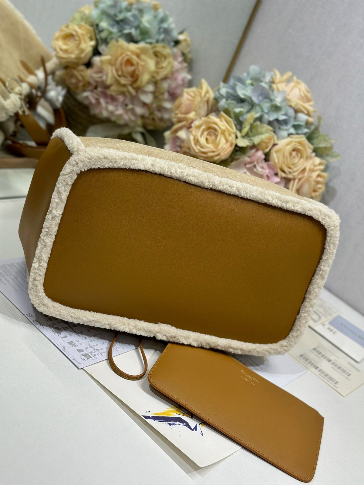CD Toujours 37 Camel Brown Cowhide And Fur Gold Hardware