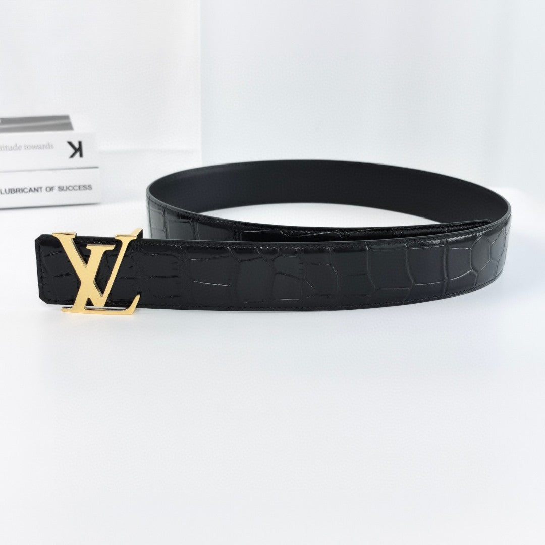 Louis Vuitton LV Initiales 40MM Reversible Belt Crocodilien Brillant Black/Gold