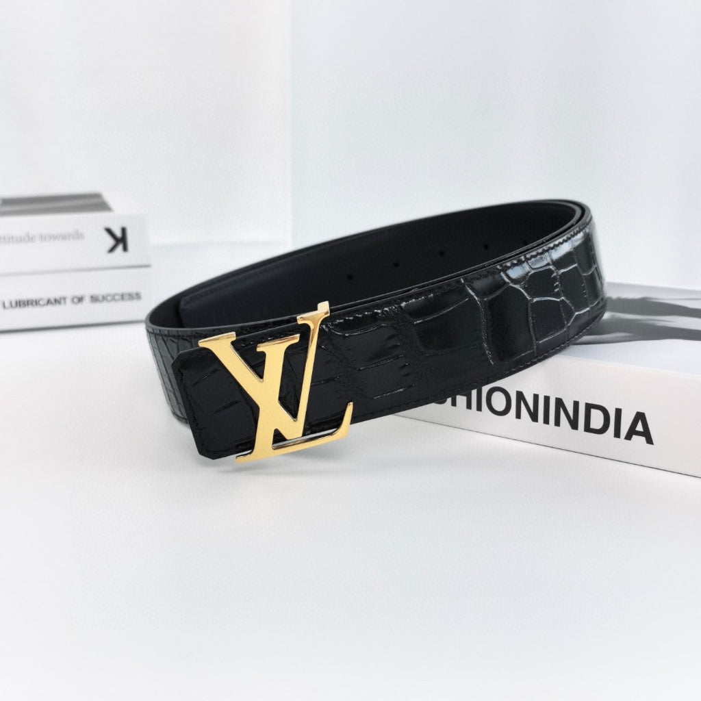 Louis Vuitton LV Initiales 40MM Reversible Belt Crocodilien Brillant Black/Gold