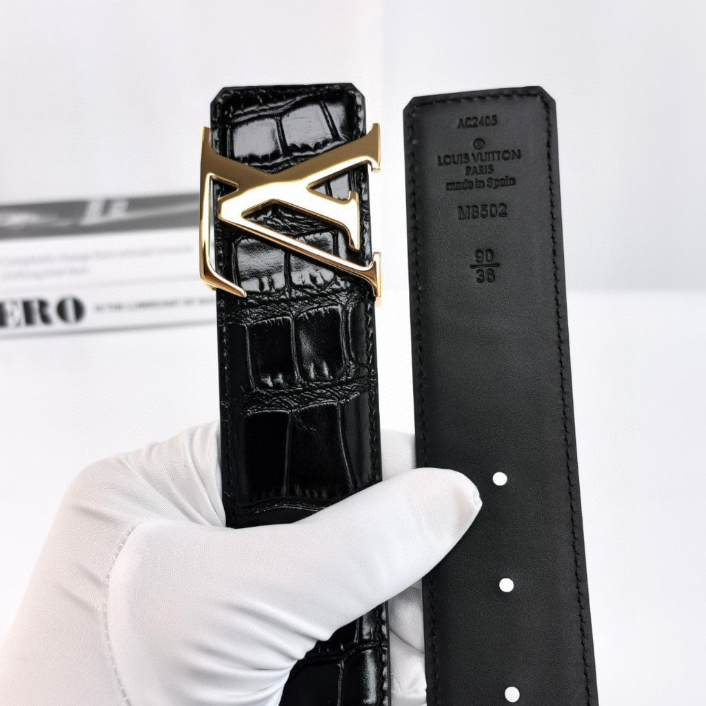 Louis Vuitton LV Initiales 40MM Reversible Belt Crocodilien Brillant Black/Gold