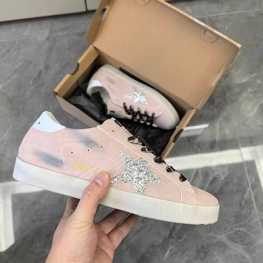Golden Goose Super-Star Pink Suede Silver Glitter