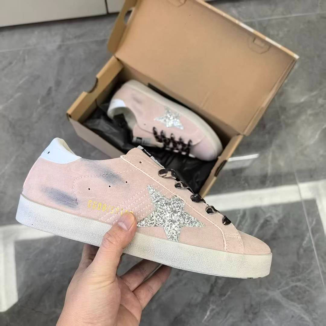 Golden Goose Super-Star Pink Suede Silver Glitter